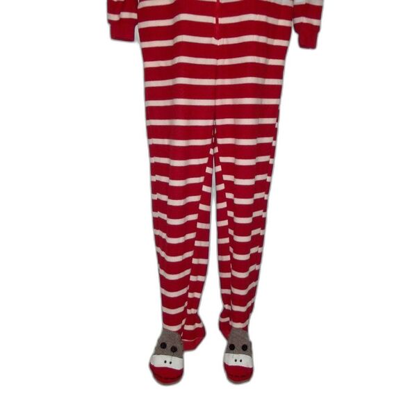 NICK & NORA Sock Monkey Footie Pajamas/Union Suit, M, Red/White, Zips, Pockets - Picture 7 of 12
